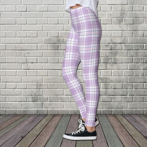 Purple Lavender Spring Tartan Plaid Pattern Leggings