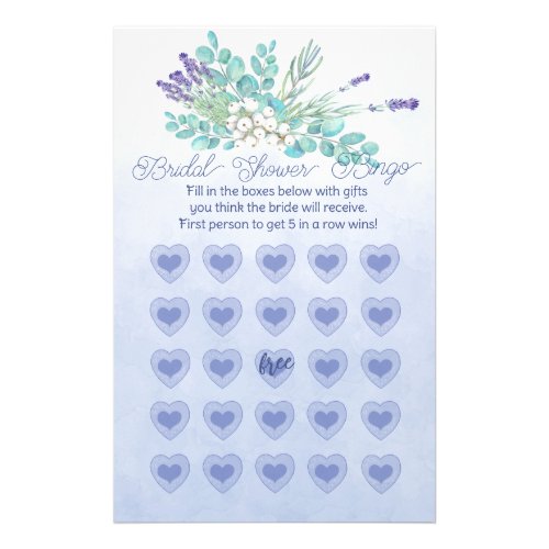 Purple Lavender Stem White Berries Bridal Bingo Flyer