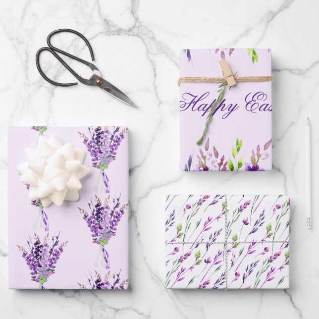 Purple Lavender Stems Assorted Wrapping Paper Sheets (Front)