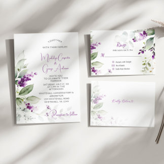 Purple Lavender Stems Greenery Wedding Invitation