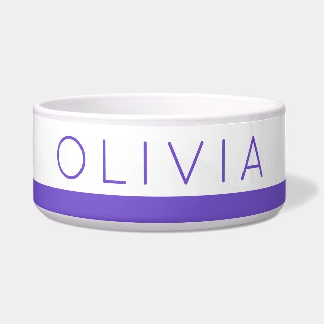Purple Lavender Stripe Custom Pet Name Water Food Bowl (Front)