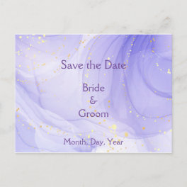 Purple Lavender Swirl Gold Highlite Save the Date Announcement Postcard