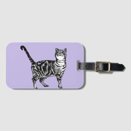 Purple Lavender tabby Cat Art Cats Luggage Tag