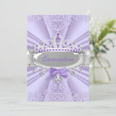 Purple Lavender Tiara Damask Quinceanera Party Invitation (Standing Front)