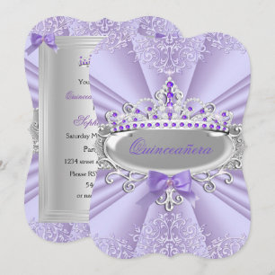 Purple Lavender Tiara Damask Quinceanera Party Invitation