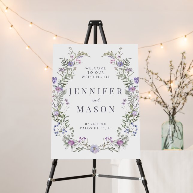 Purple lavender tiny flower wedding welcome sign (In Situ (Stand))