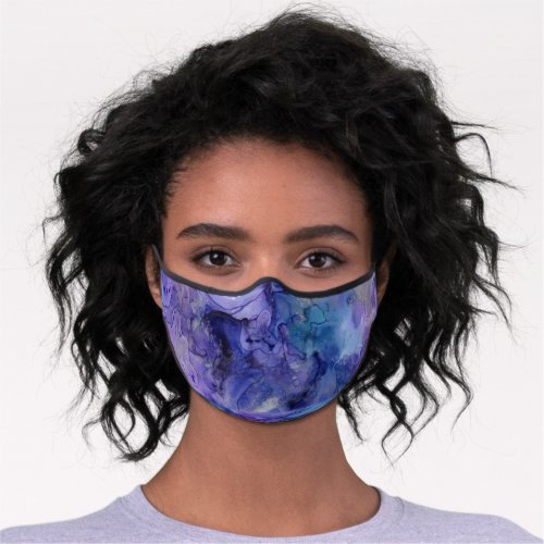Purple Lavender Turquoise Blue Watercolor Swirls Premium Face Mask