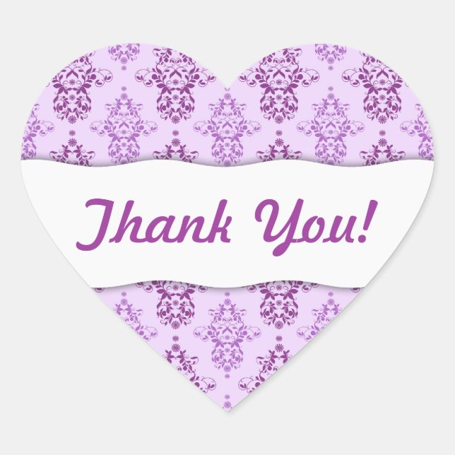 Purple Lavender Two Toned Damask Heart Sticker (Front)