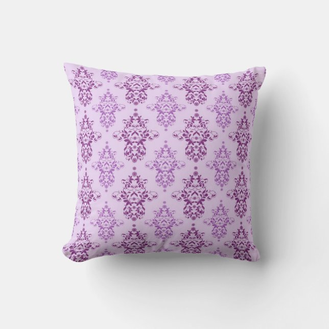 Purple Lavender Two Toned Damask Throw Pillow (Front)