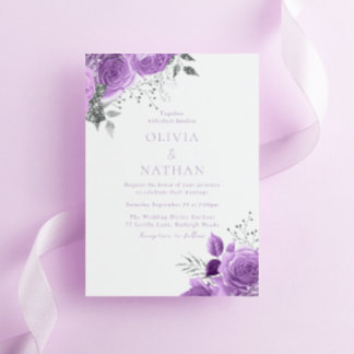 Purple Lavender Vintage Rose Elegant Wedding Invitation