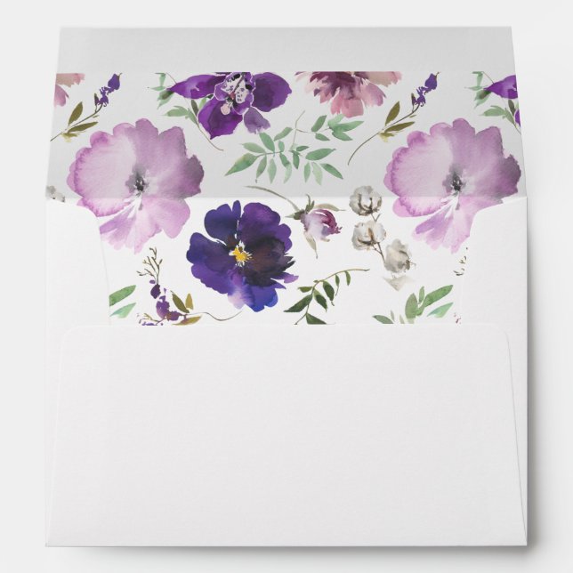 Purple - Lavender & Violet Floral 1 Envelope (Back (Bottom))