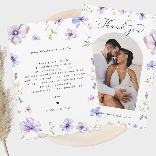 Purple Lavender Violet Floral  Arch Photo Wedding Thank You Card
