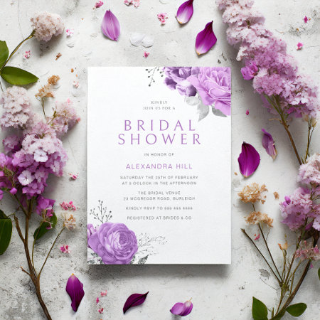 Purple Lavender Violet Floral Bridal Shower Invitation