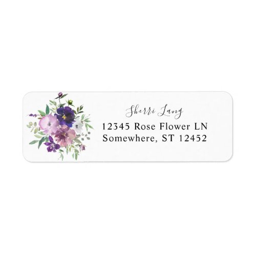 Purple Lavender  Violet Floral Return Address Label