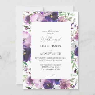 Purple Lavender & Violet Floral Wedding 2 Invitation