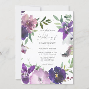 Purple Lavender & Violet Floral Wedding Invitation