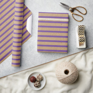 Purple Lavender Violet Lines Faux Rustic Kraft Wrapping Paper