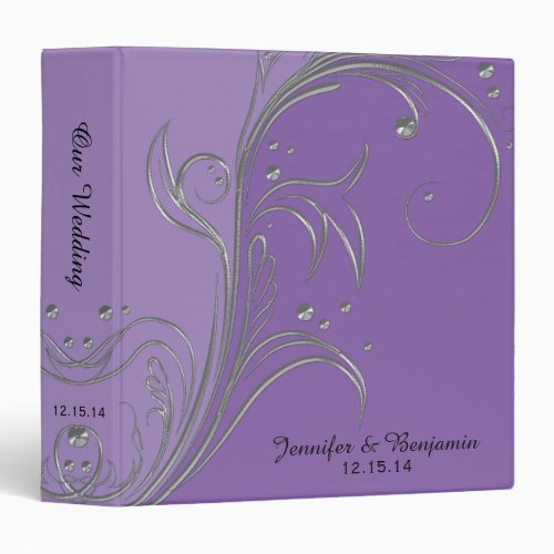 Purple Lavender Violet Silver Floral Scrolls Album 3 Ring Binder