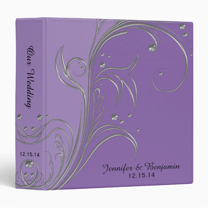 Purple Lavender Violet Silver Floral Scrolls Album 3 Ring Binder ...