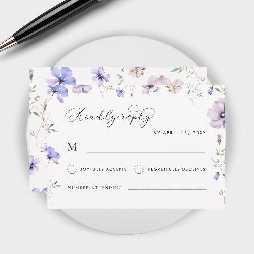 Purple Lavender Violet Spring Floral Wedding RSVP Card