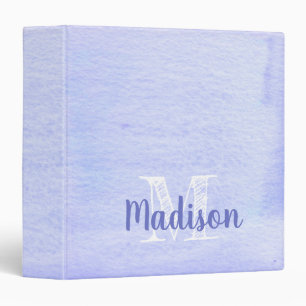 Purple Lavender Watercolor Cute Initial Name 3 Ring Binder