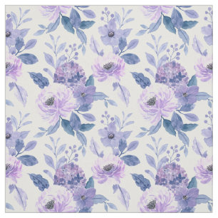 Purple Lavender Watercolor Floral Blue Leaves Fabric