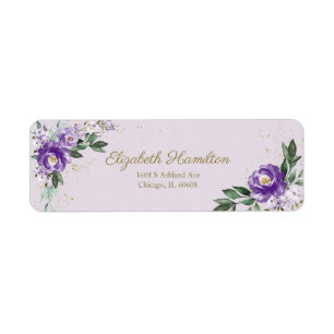 Purple Lavender Watercolor Floral Bouquet Elegant Label