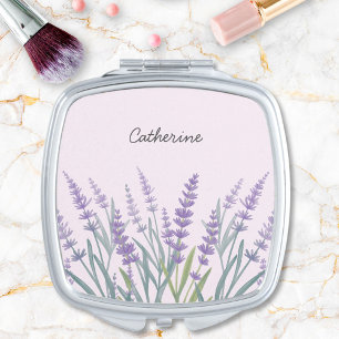 Purple Lavender Watercolor Floral Compact Mirror