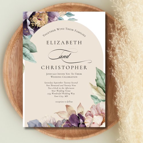 Purple Lavender Watercolor Floral Elegant Wedding Invitation