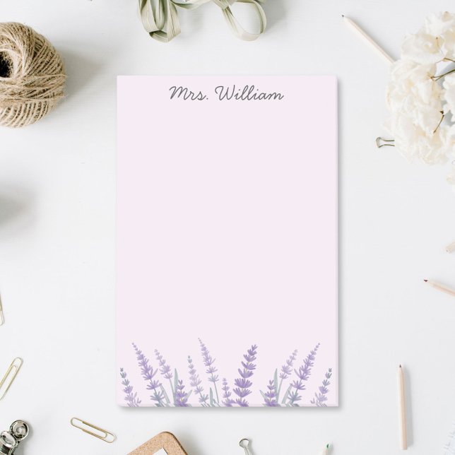 Purple Lavender Watercolor Floral Post-it Notes (In situ On desk)