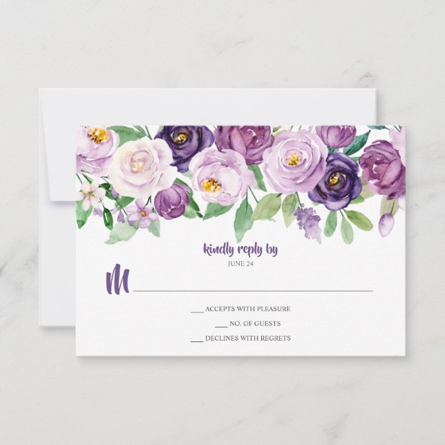 Purple Lavender Watercolor Floral RSVP (Front)