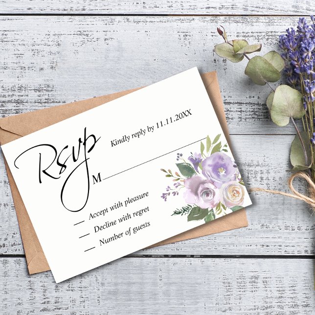 Purple Lavender Watercolor Floral RSVP Wedding (Creator Uploaded)