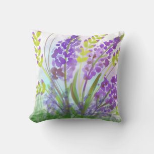 Purple Lavender Watercolor Floral Throw Pillow A