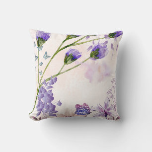 Purple Lavender Watercolor Floral Throw Pillow B
