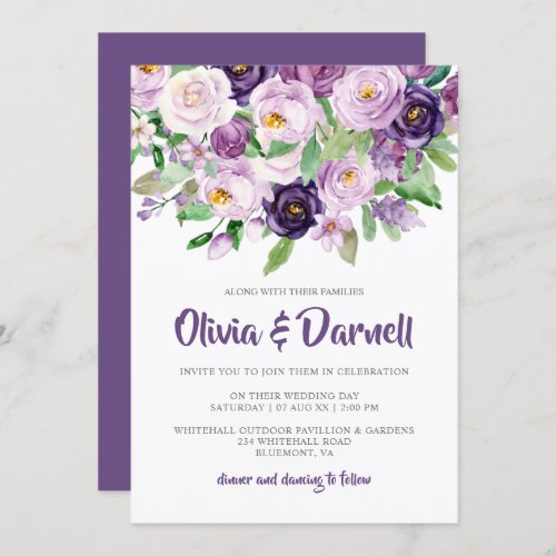 Purple Lavender Watercolor Floral Wedding Invitation