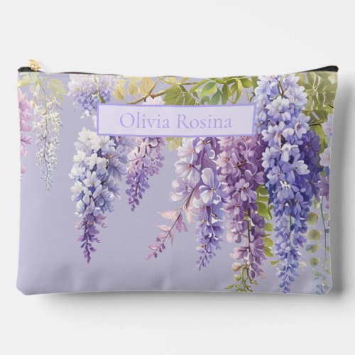 Purple lavender watercolor floral wisteria lilac  accessory pouch
