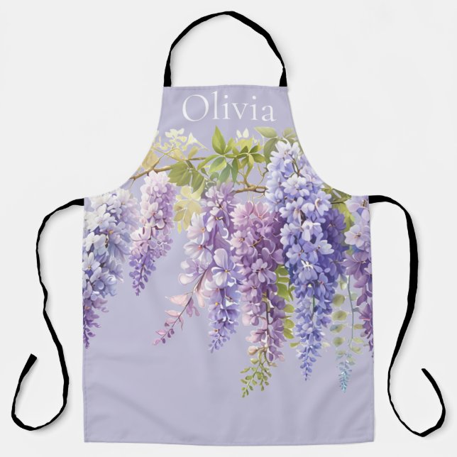 Purple lavender watercolor floral wisteria lilac  apron (Front)