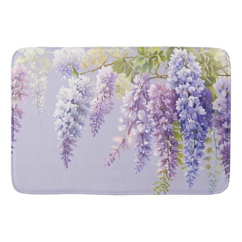 Purple lavender watercolor floral wisteria lilac  bath mat