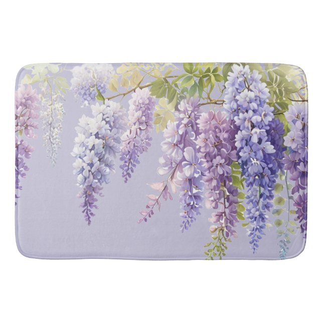 Purple lavender watercolor floral wisteria lilac  bath mat (Front)