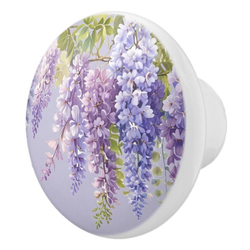 Purple lavender watercolor floral wisteria lilac  ceramic knob