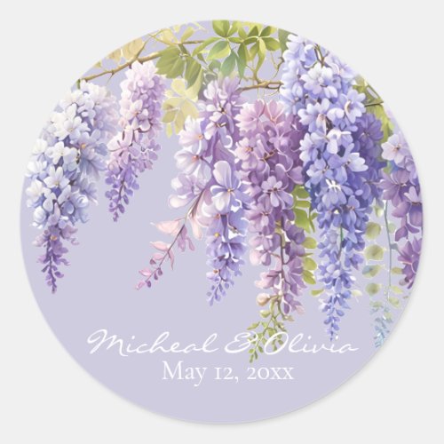 Purple lavender watercolor floral wisteria lilac  classic round sticker
