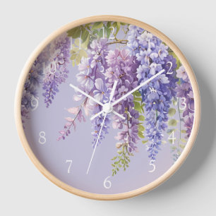 Purple lavender watercolor floral wisteria lilac clock