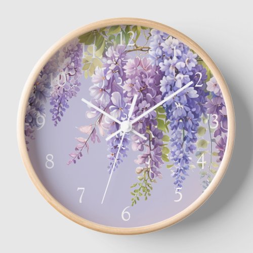 Purple lavender watercolor floral wisteria lilac  clock