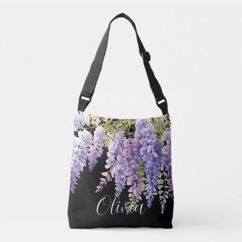 Purple lavender watercolor floral wisteria lilac  crossbody bag
