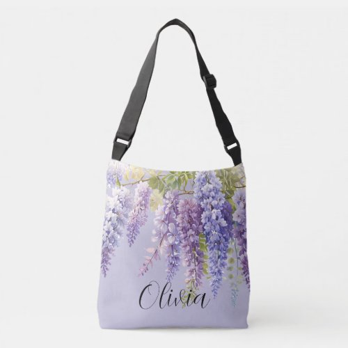 Purple lavender watercolor floral wisteria lilac  crossbody bag