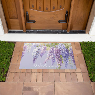 Purple lavender watercolor floral wisteria lilac doormat