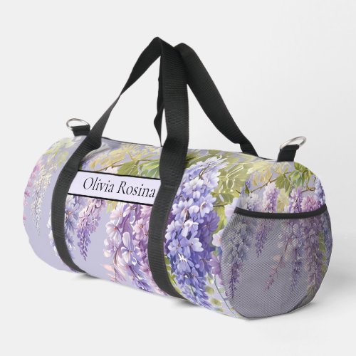 Purple lavender watercolor floral wisteria lilac  duffle bag