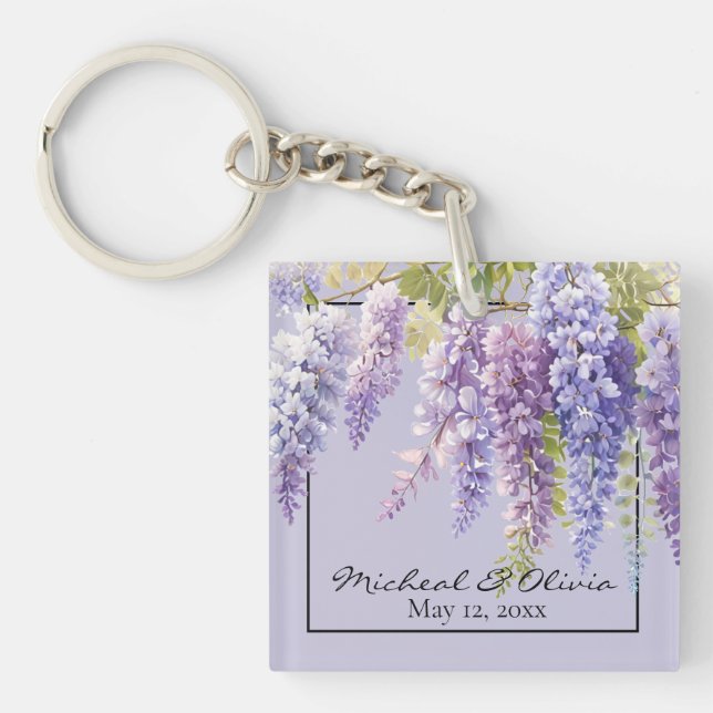 Purple lavender watercolor floral wisteria lilac  keychain (Front)