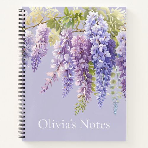Purple lavender watercolor floral wisteria lilac  notebook