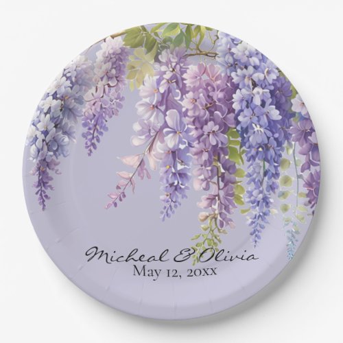 Purple lavender watercolor floral wisteria lilac  paper plates